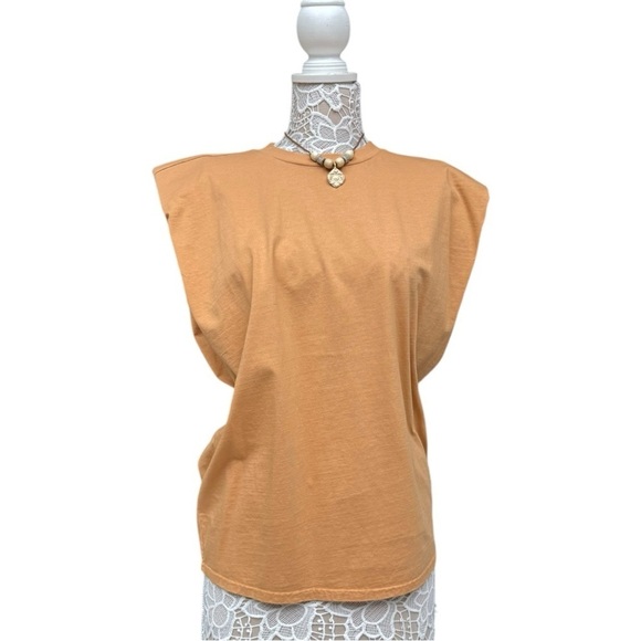 Free People x Sandrine Rose Padded Shoulder Tank Tee Size S Oversized, Golden - Picture 1 of 11